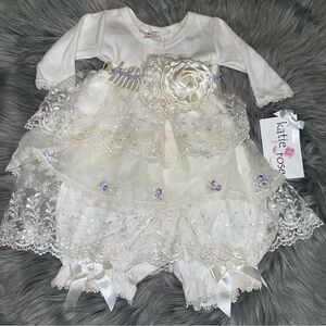 Katie Rose Lace Dress in ivory and lilac | New with tags | Size 6 Months | VHTF